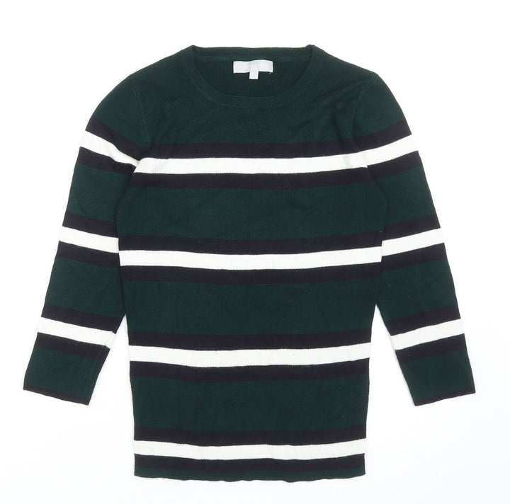 Red Herring Womens Green Round Neck Striped Viscose Pullover Jumper Size 10