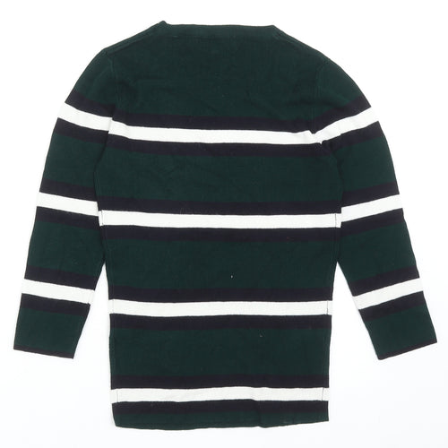 Red Herring Womens Green Round Neck Striped Viscose Pullover Jumper Size 10
