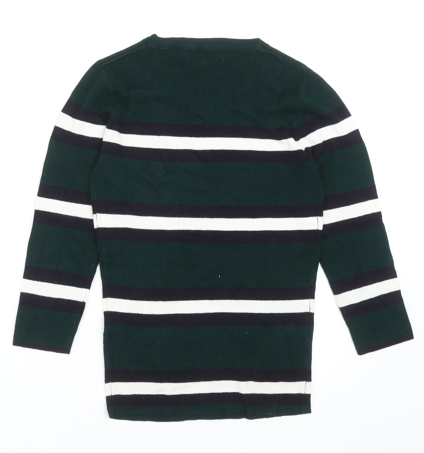 Red Herring Womens Green Round Neck Striped Viscose Pullover Jumper Size 10