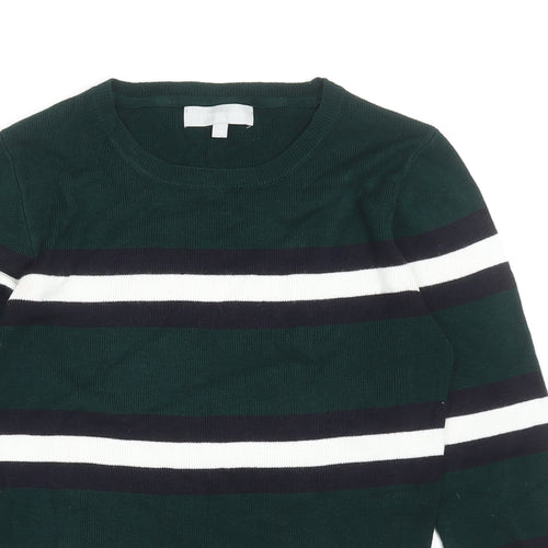 Red Herring Womens Green Round Neck Striped Viscose Pullover Jumper Size 10