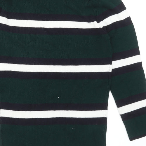 Red Herring Womens Green Round Neck Striped Viscose Pullover Jumper Size 10