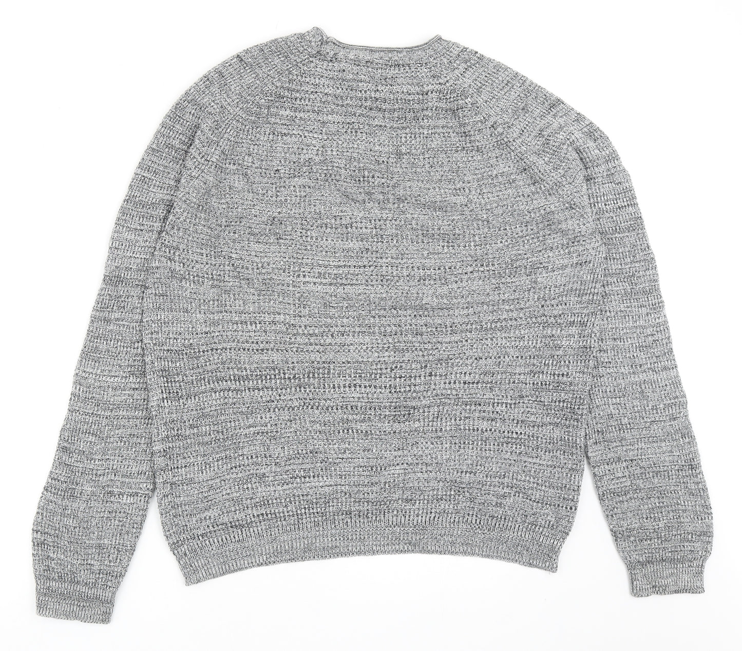 Red Herring Mens Grey Round Neck Cotton Pullover Jumper Size L Long Sleeve