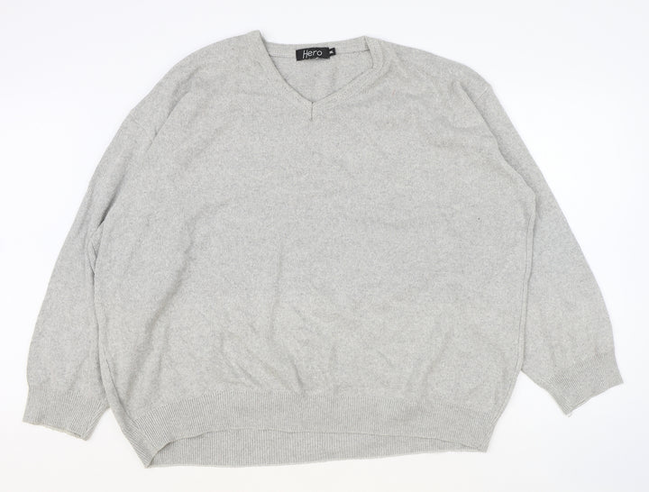HERO Womens Grey V-Neck Cotton Pullover Jumper Size 3XL