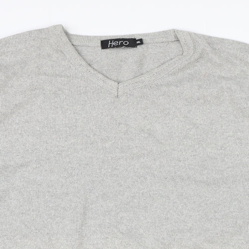 HERO Womens Grey V-Neck Cotton Pullover Jumper Size 3XL