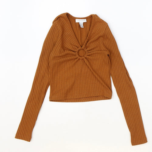 Topshop Womens Orange Polyester Basic T-Shirt Size 4XL V-Neck - Ring Detail