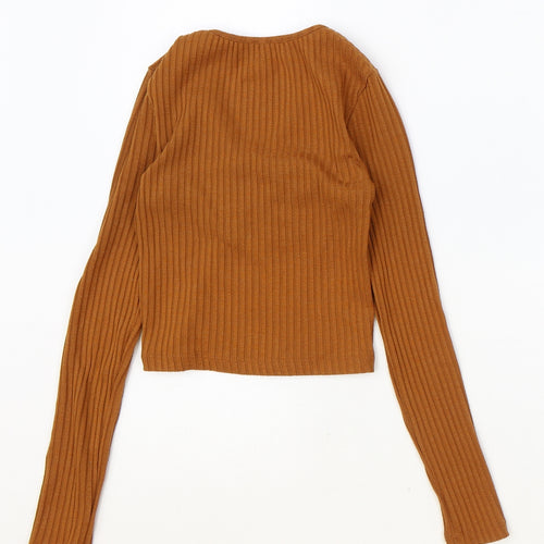 Topshop Womens Orange Polyester Basic T-Shirt Size 4XL V-Neck - Ring Detail