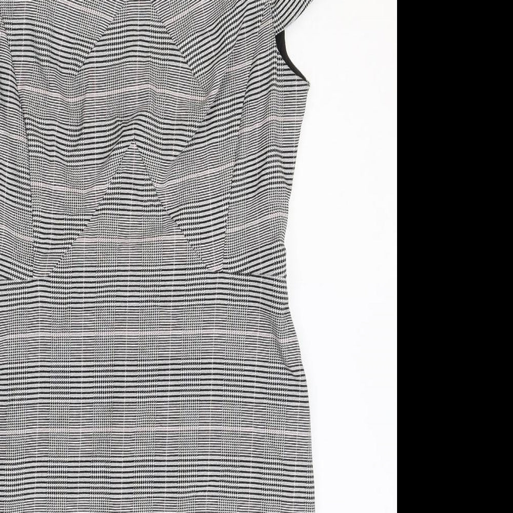 Marks and Spencer Womens Grey Plaid Polyester Pencil Dress Size 12 Boat Neck Zip