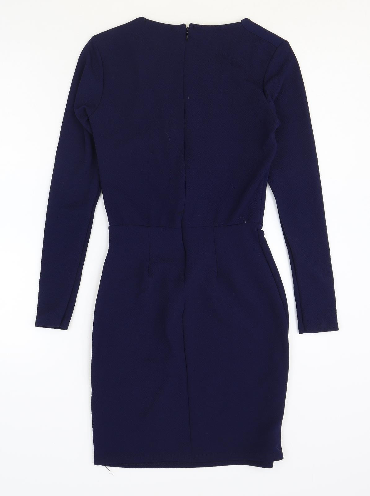 Daisy Street Womens Blue Polyester Bodycon Size 6 V-Neck Zip