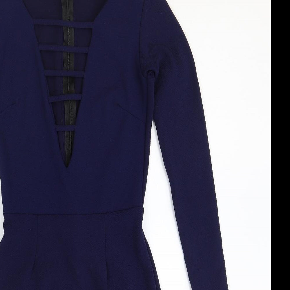 Daisy Street Womens Blue Polyester Bodycon Size 6 V-Neck Zip