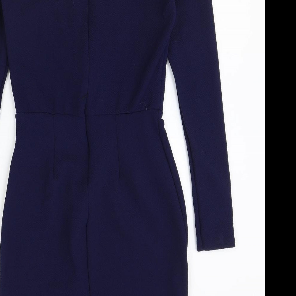 Daisy Street Womens Blue Polyester Bodycon Size 6 V-Neck Zip