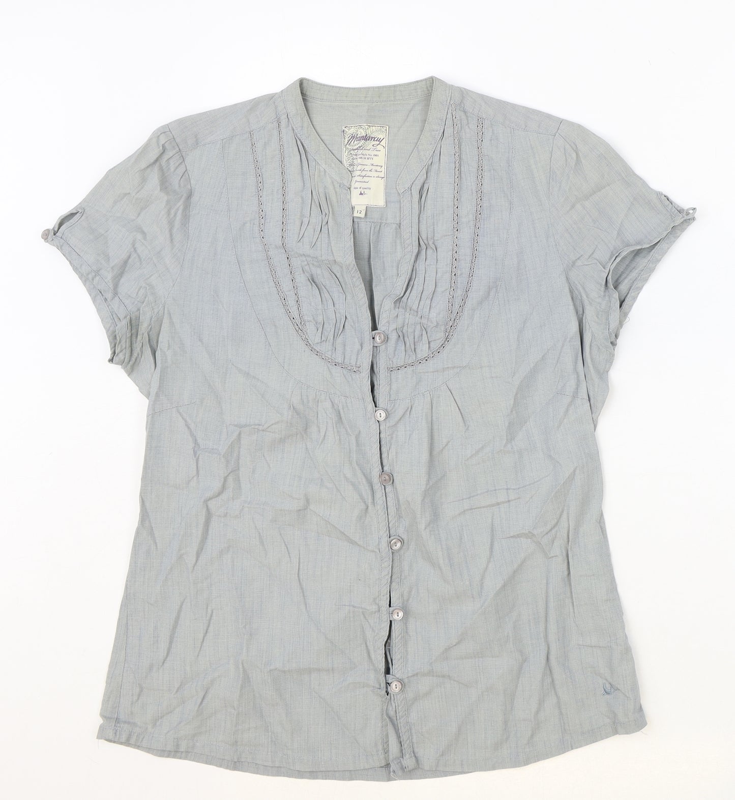 MANTARAY PRODUCTS Womens Blue 100% Cotton Basic Button-Up Size 12 V-Neck