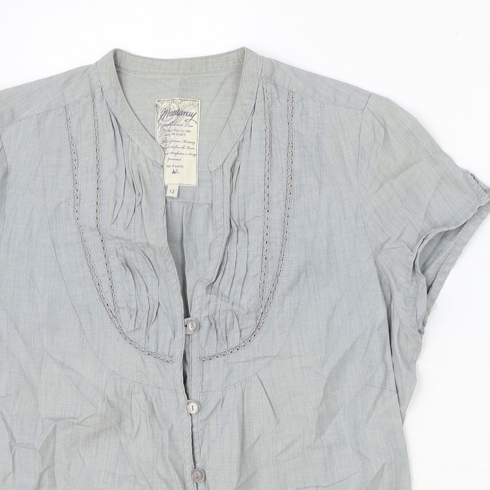 MANTARAY PRODUCTS Womens Blue 100% Cotton Basic Button-Up Size 12 V-Neck