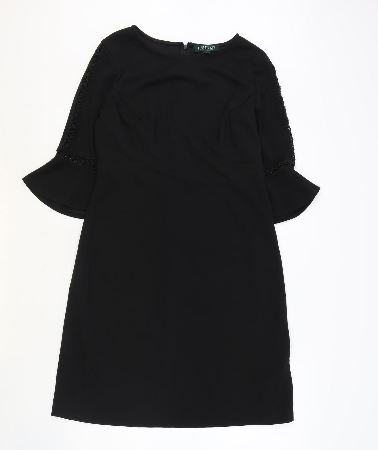 Ralph Lauren Womens Black Polyester A-Line Size 6 Boat Neck Zip - Bell Sleeve