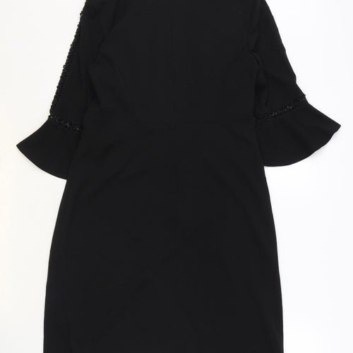 Ralph Lauren Womens Black Polyester A-Line Size 6 Boat Neck Zip - Bell Sleeve