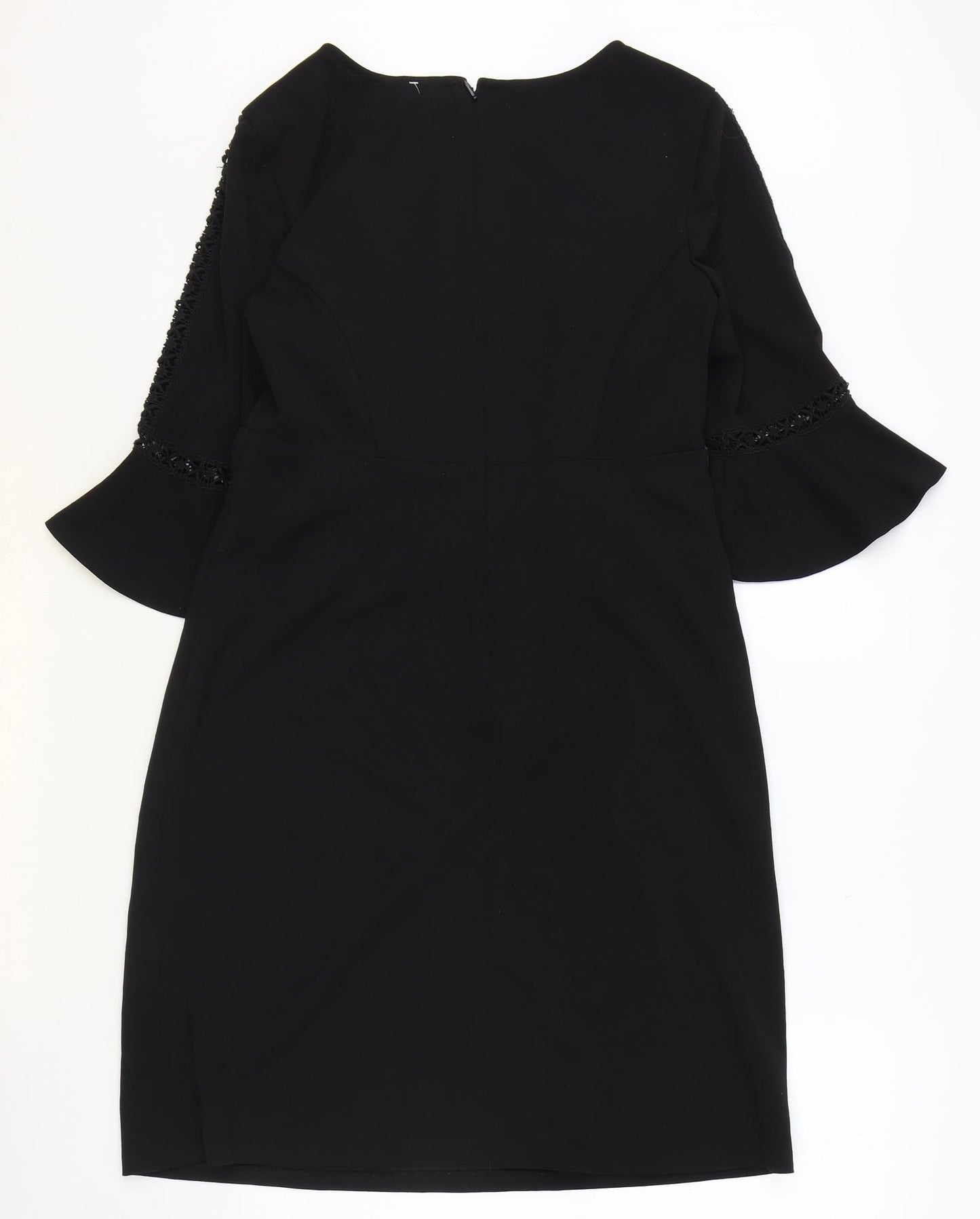 Ralph Lauren Womens Black Polyester A-Line Size 6 Boat Neck Zip - Bell Sleeve