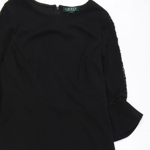 Ralph Lauren Womens Black Polyester A-Line Size 6 Boat Neck Zip - Bell Sleeve