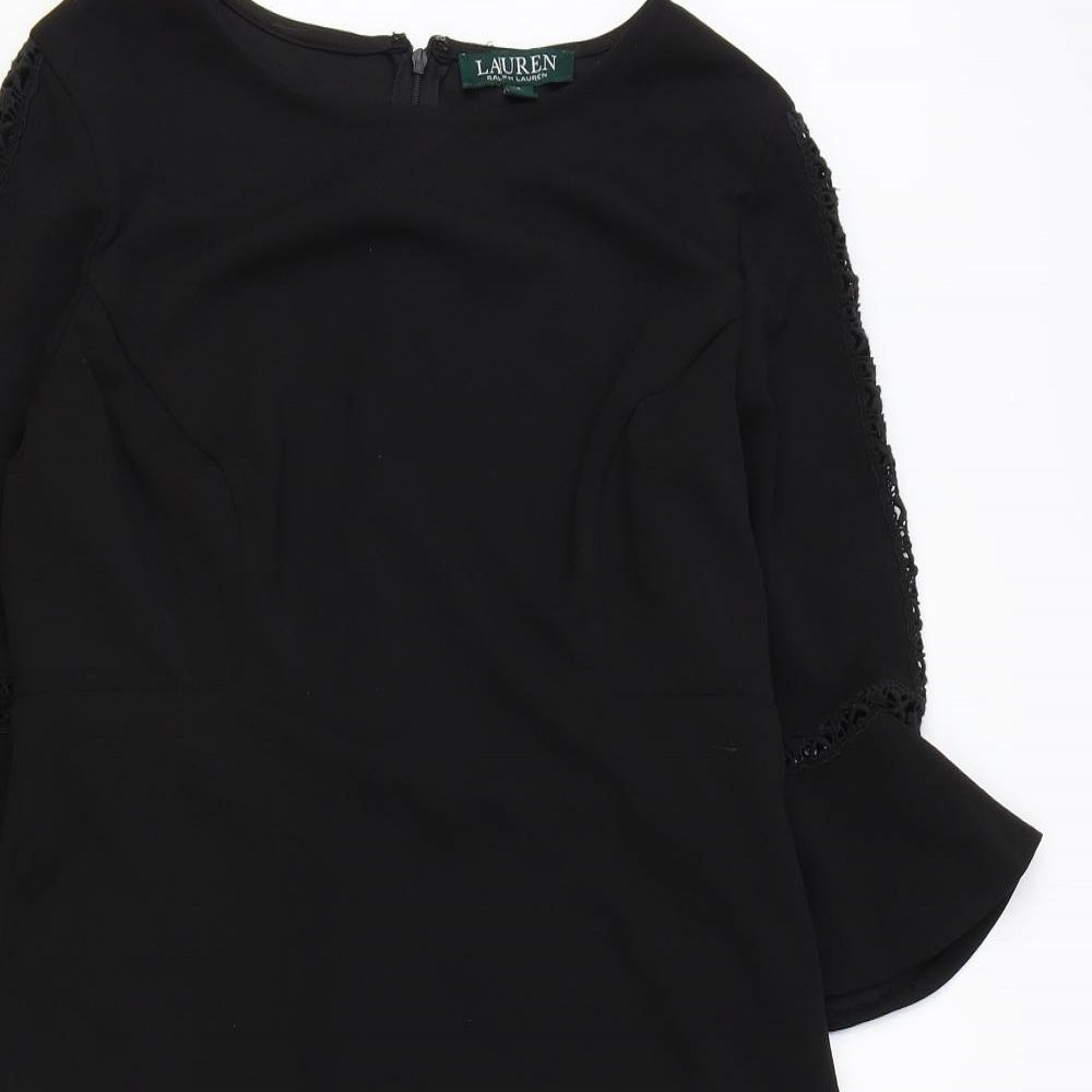 Ralph Lauren Womens Black Polyester A-Line Size 6 Boat Neck Zip - Bell Sleeve