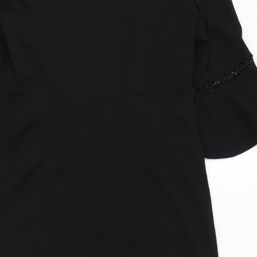 Ralph Lauren Womens Black Polyester A-Line Size 6 Boat Neck Zip - Bell Sleeve