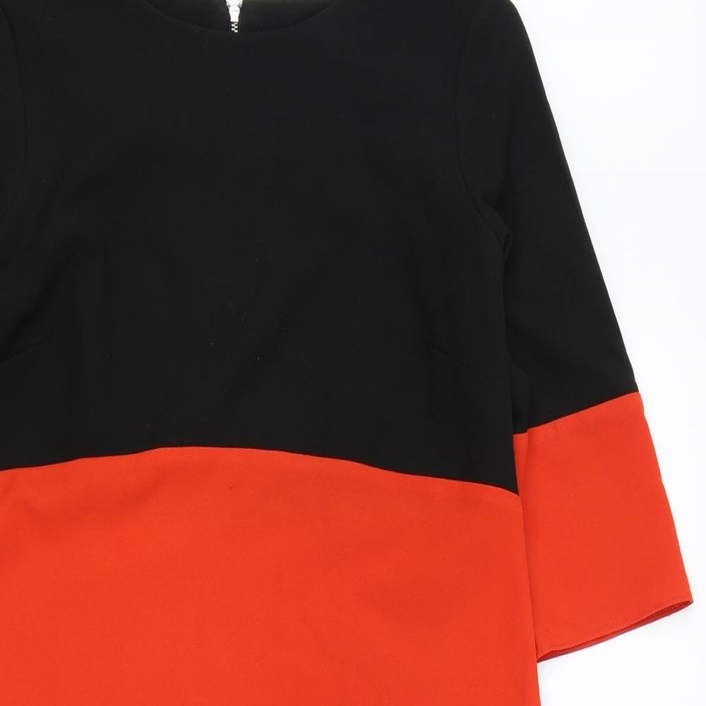 Red Herring Womens Red Colourblock Polyester Shift Size 10 Boat Neck Zip