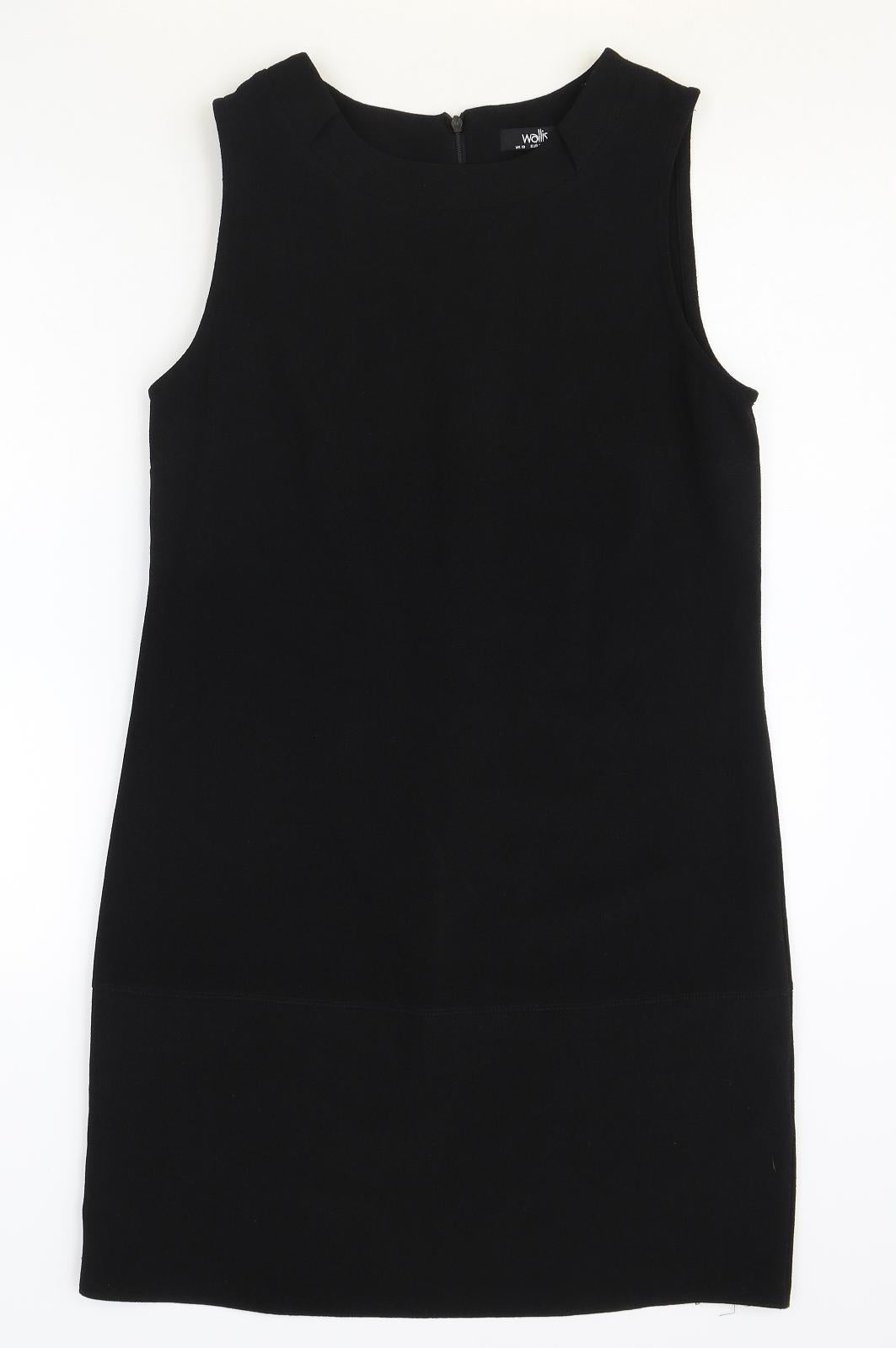 Wallis Womens Black Polyester Shift Size 10 Boat Neck Zip