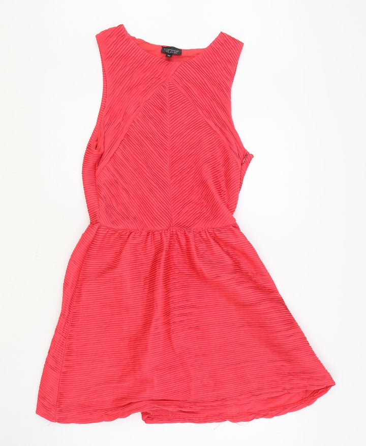 Topshop Womens Pink Polyester Fit & Flare Size 14 Boat Neck Zip