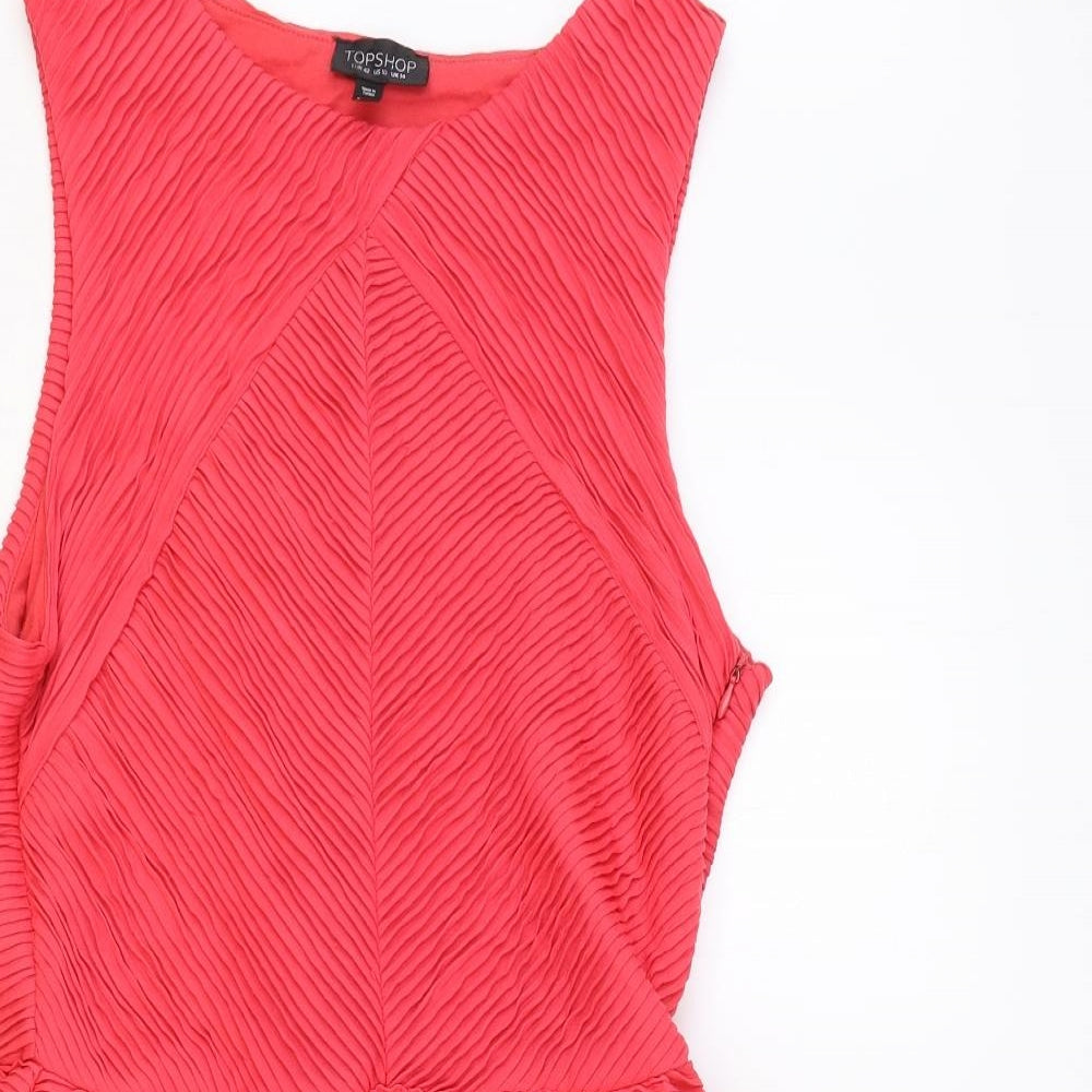 Topshop Womens Pink Polyester Fit & Flare Size 14 Boat Neck Zip