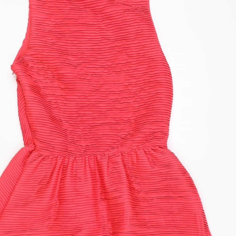 Topshop Womens Pink Polyester Fit & Flare Size 14 Boat Neck Zip