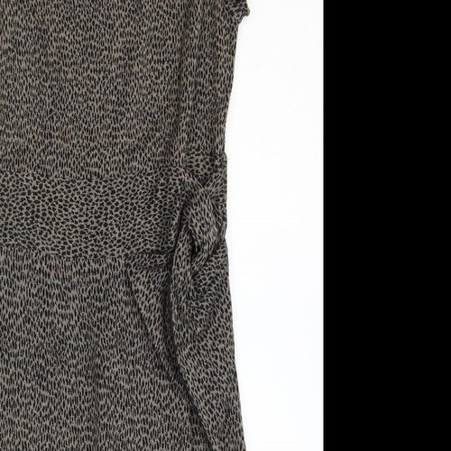 Marks and Spencer Womens Brown Animal Print Acrylic Pencil Dress Size 10 Boat Neck Zip - Leopard Print