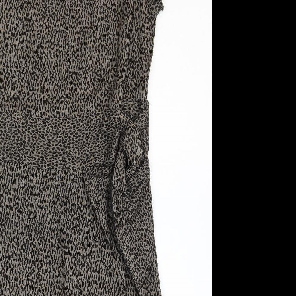 Marks and Spencer Womens Brown Animal Print Acrylic Pencil Dress Size 10 Boat Neck Zip - Leopard Print