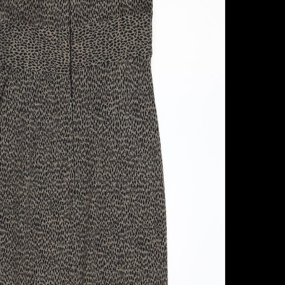 Marks and Spencer Womens Brown Animal Print Acrylic Pencil Dress Size 10 Boat Neck Zip - Leopard Print