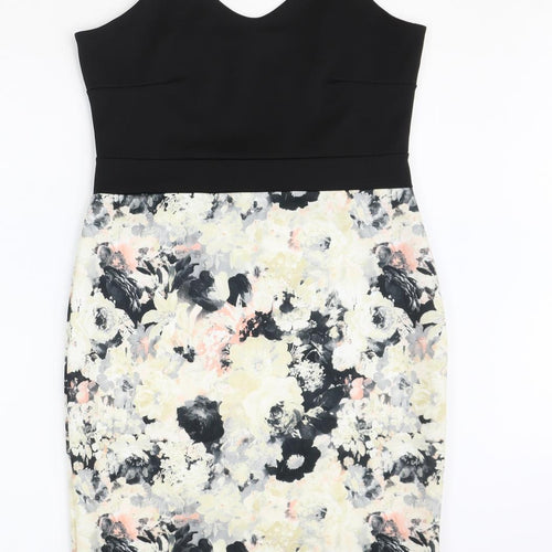 Quiz Womens Black Floral Polyester Bodycon Size 14 V-Neck Pullover