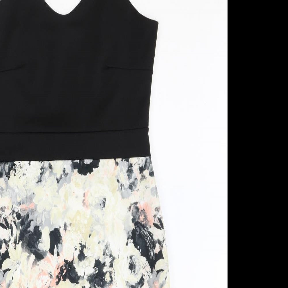 Quiz Womens Black Floral Polyester Bodycon Size 14 V-Neck Pullover