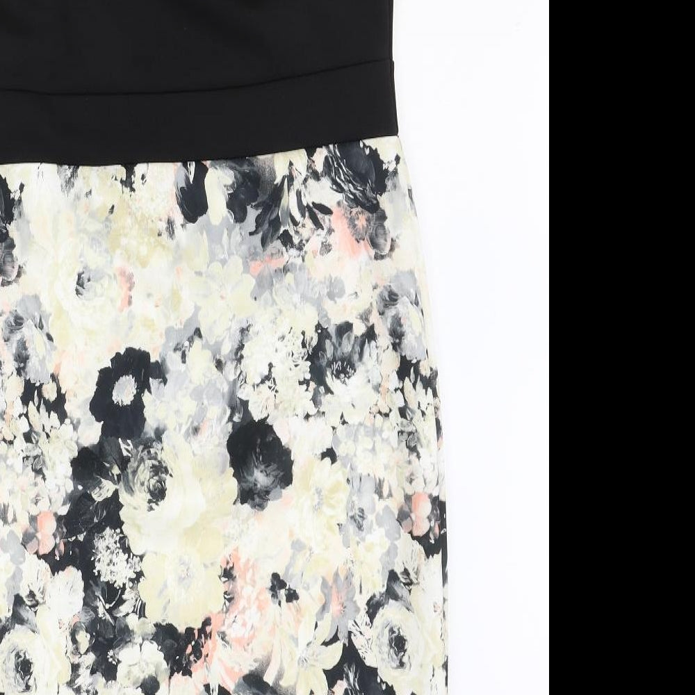 Quiz Womens Black Floral Polyester Bodycon Size 14 V-Neck Pullover