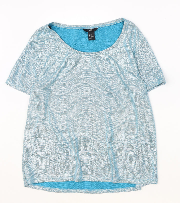 H&M Womens Blue Polyester Basic T-Shirt Size XS Round Neck
