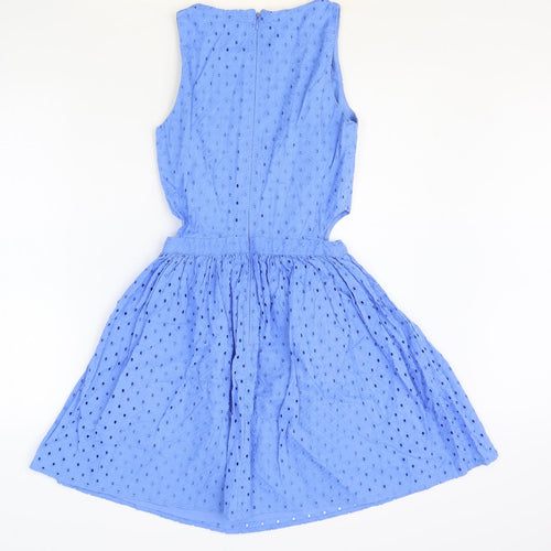 Topshop Womens Blue 100% Cotton Fit & Flare Size 8 Scoop Neck Zip - Broderie Anglaise