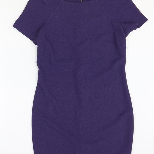 M&Co Womens Blue Polyester Pencil Dress Size 10 Boat Neck Zip