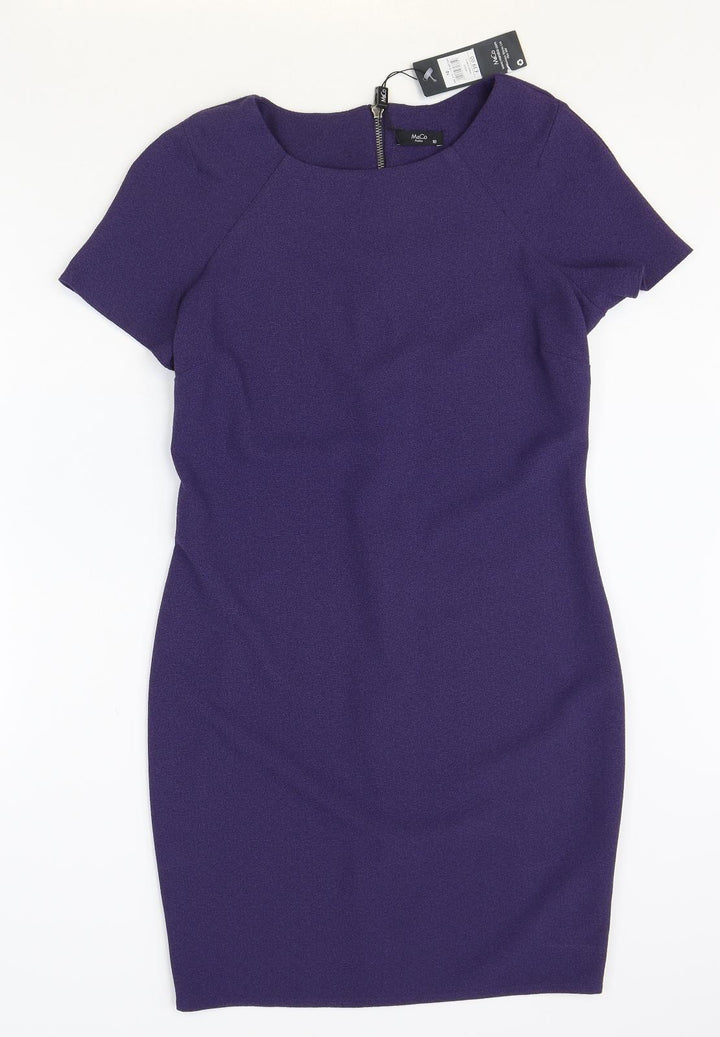 M&Co Womens Blue Polyester Pencil Dress Size 10 Boat Neck Zip