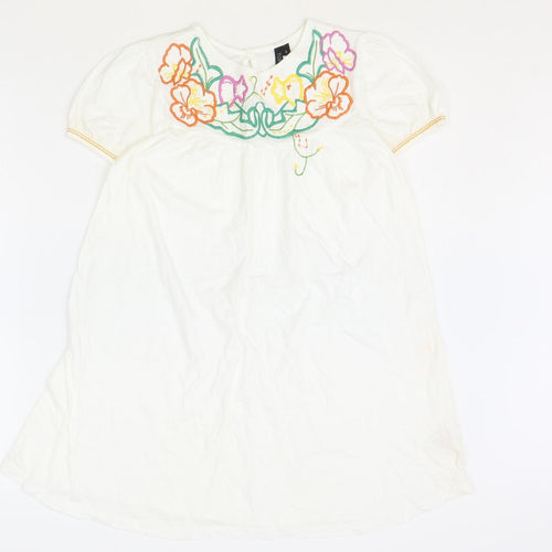 Topshop Womens Ivory Polyester Basic Blouse Size 6 Round Neck - Flower Detail