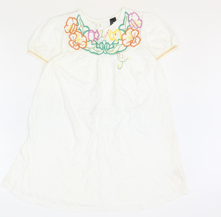 Topshop Womens Ivory Polyester Basic Blouse Size 6 Round Neck - Flower Detail