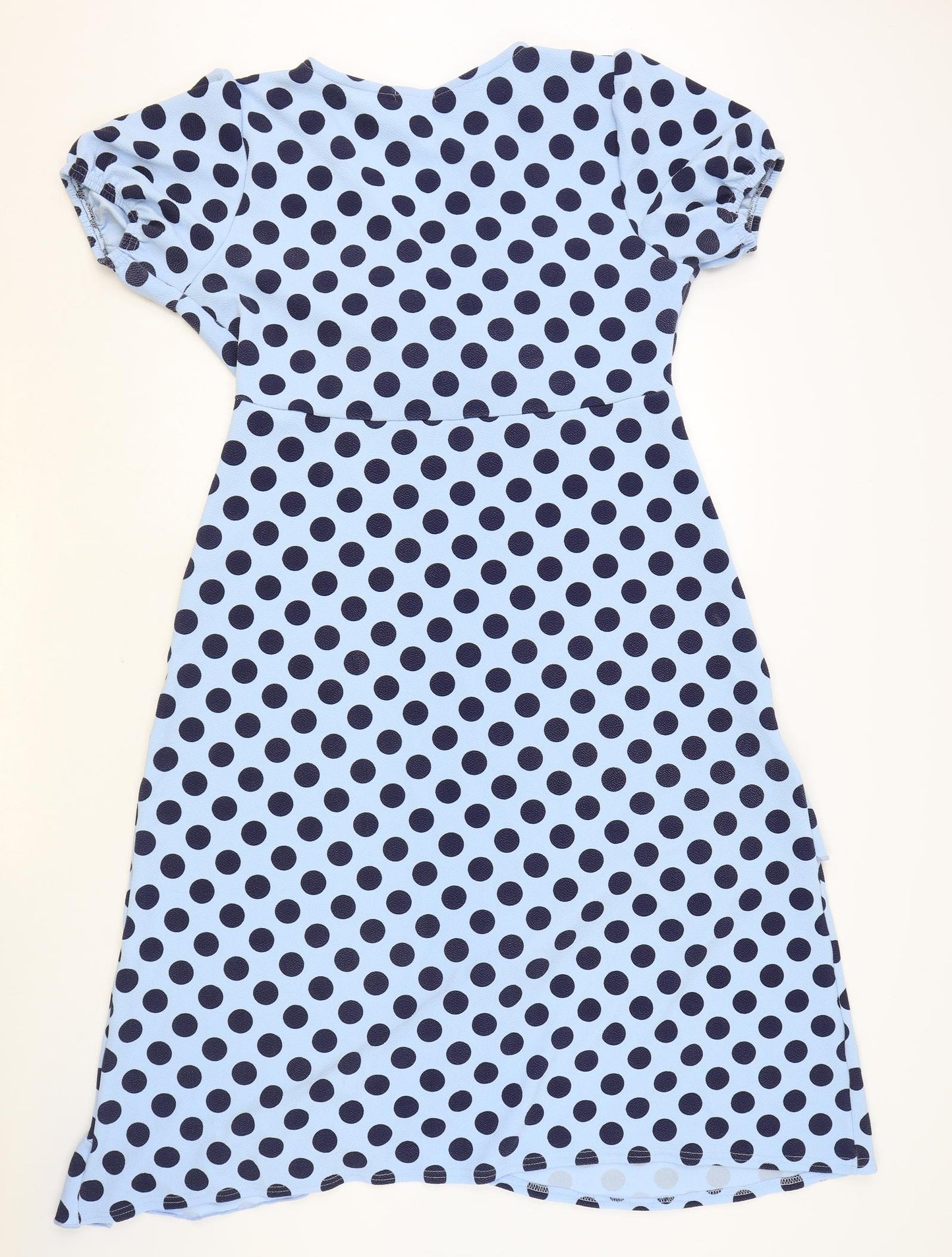 Boohoo Womens Blue Polka Dot Polyester A-Line Size 14 V-Neck Pullover