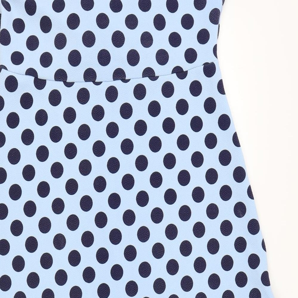 Boohoo Womens Blue Polka Dot Polyester A-Line Size 14 V-Neck Pullover