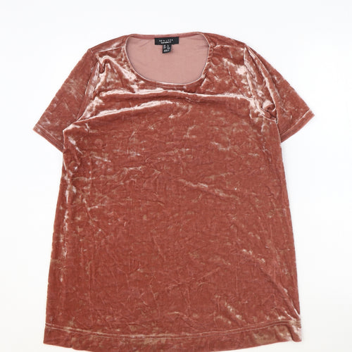 New Look Womens Pink Polyester Basic T-Shirt Size 8 Round Neck