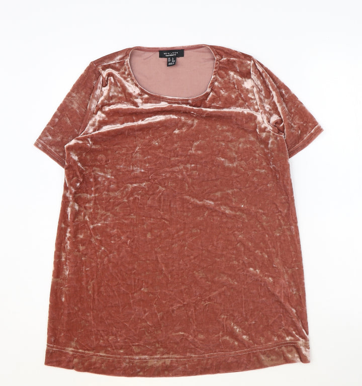 New Look Womens Pink Polyester Basic T-Shirt Size 8 Round Neck