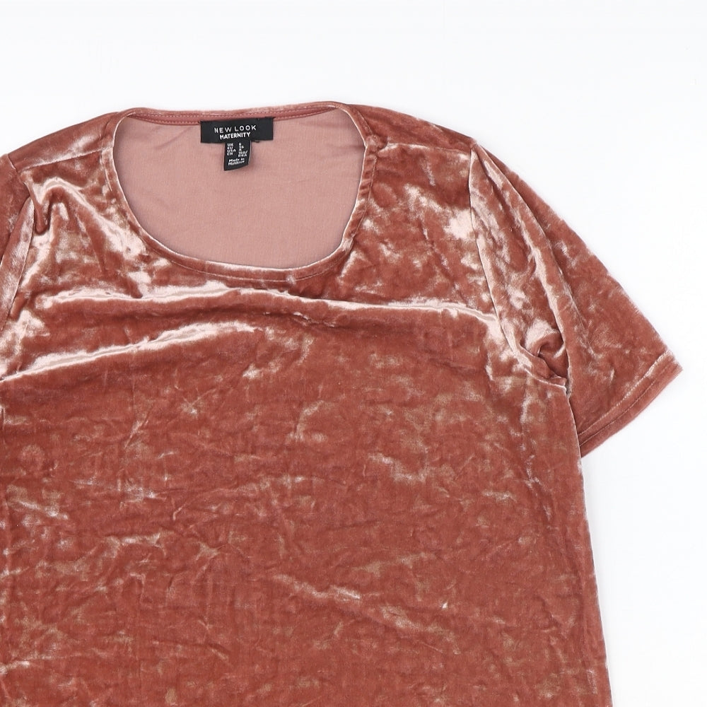 New Look Womens Pink Polyester Basic T-Shirt Size 8 Round Neck