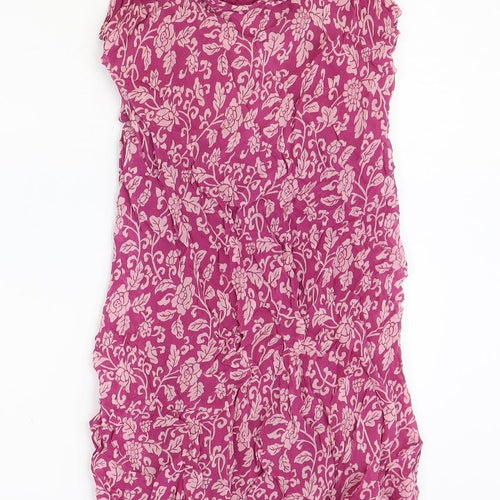 Hennes Womens Pink Floral Viscose Slip Dress Size 16 Scoop Neck Pullover