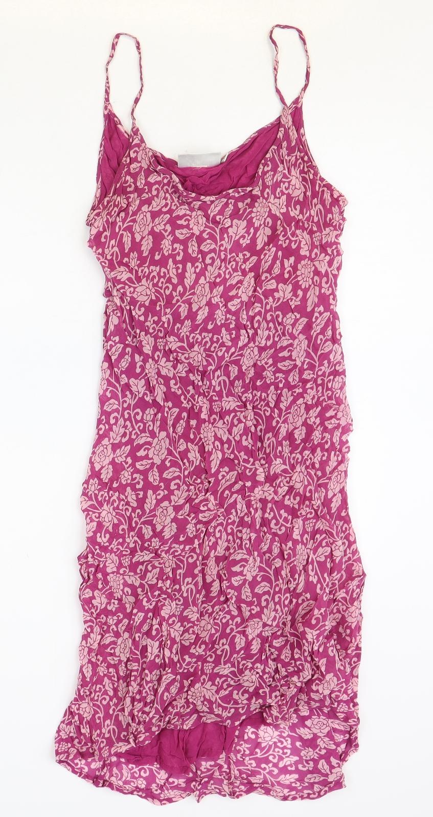Hennes Womens Pink Floral Viscose Slip Dress Size 16 Scoop Neck Pullover