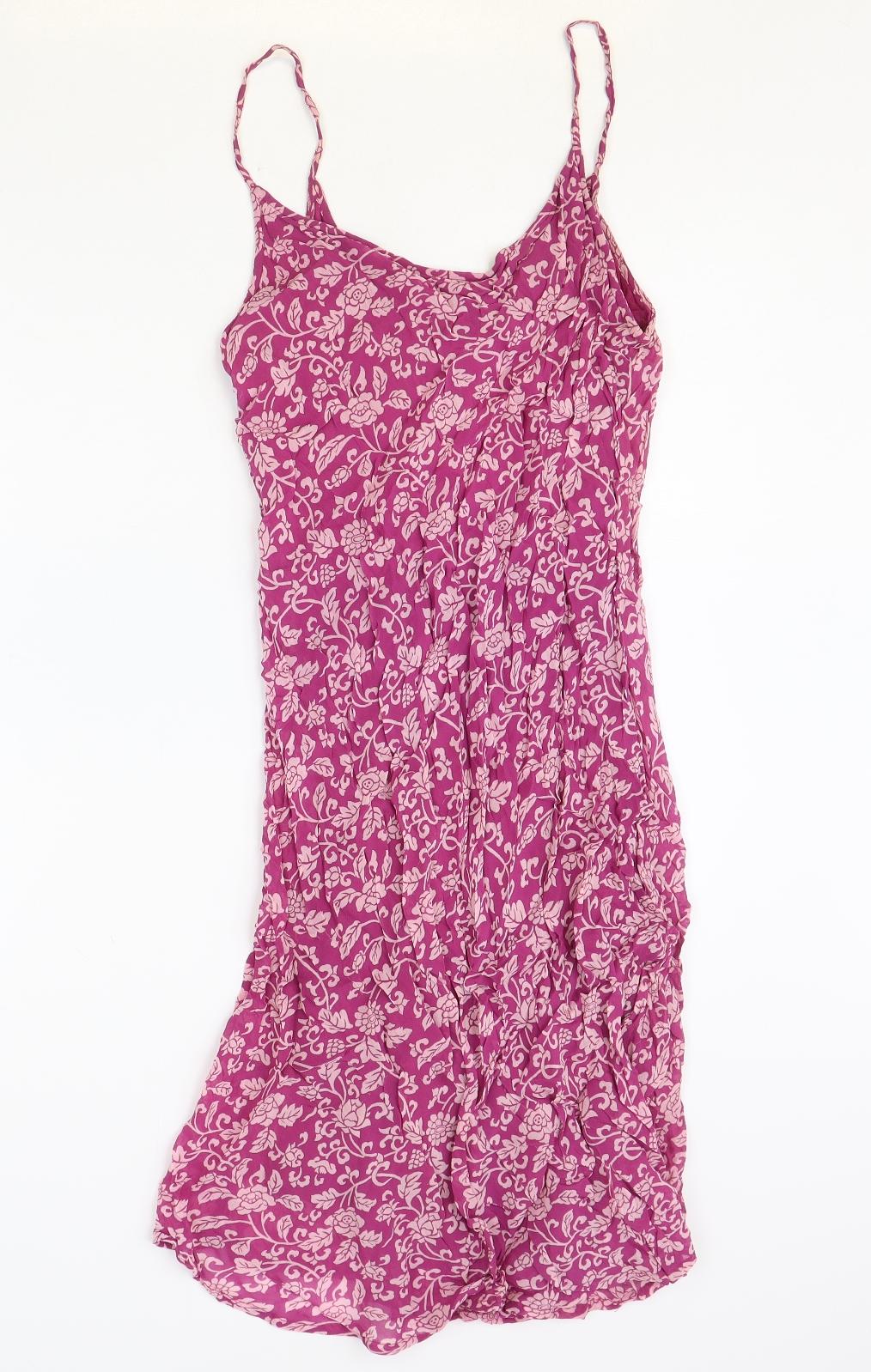 Hennes Womens Pink Floral Viscose Slip Dress Size 16 Scoop Neck Pullover