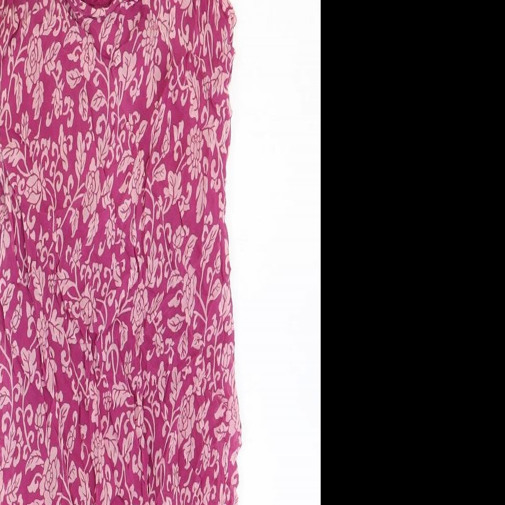 Hennes Womens Pink Floral Viscose Slip Dress Size 16 Scoop Neck Pullover
