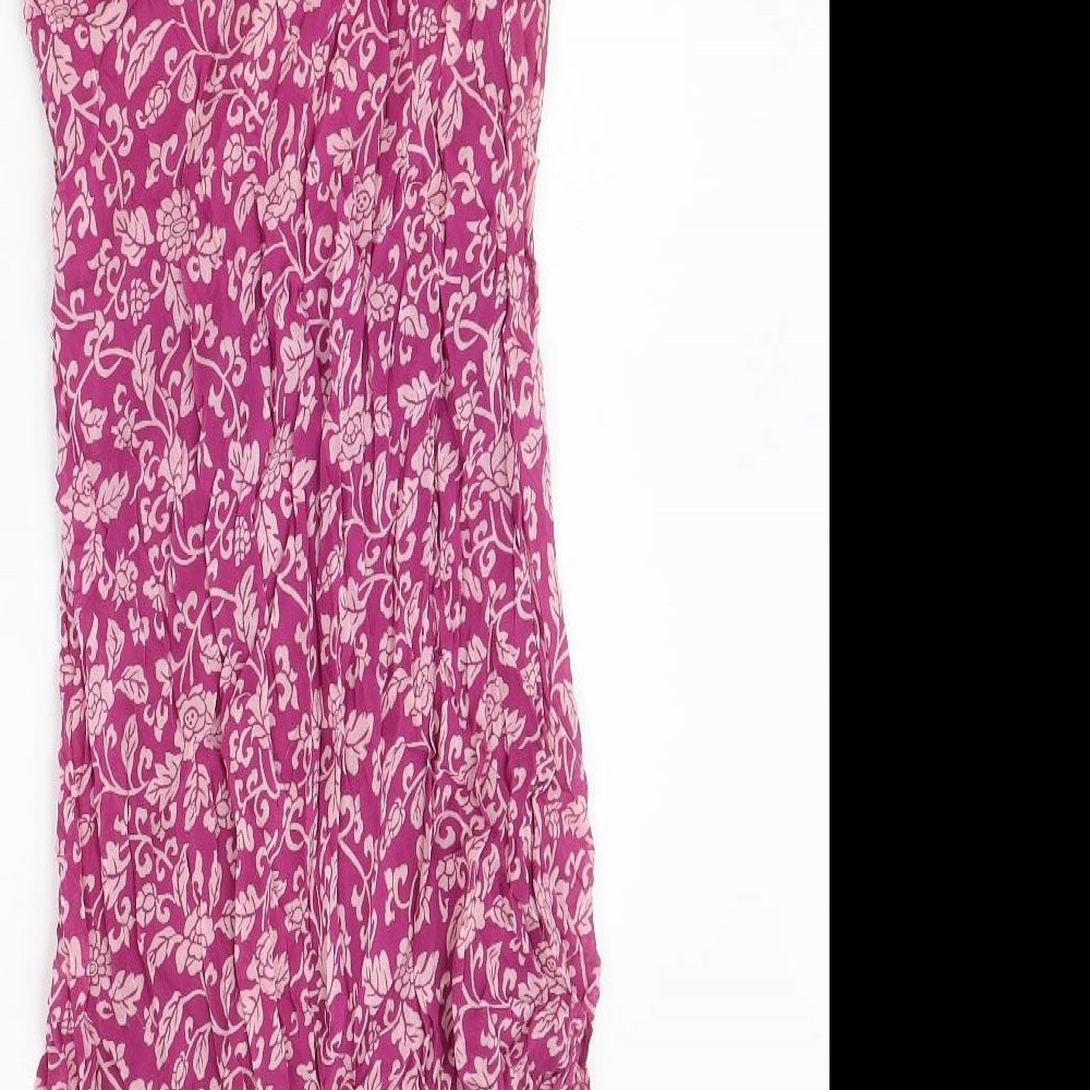 Hennes Womens Pink Floral Viscose Slip Dress Size 16 Scoop Neck Pullover