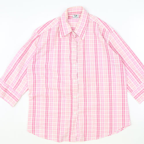 Preworn Womens Pink Geometric Polyester Basic Blouse Size L V-Neck